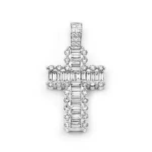 14k White Gold Baguette Diamond Cross 3.24ctw