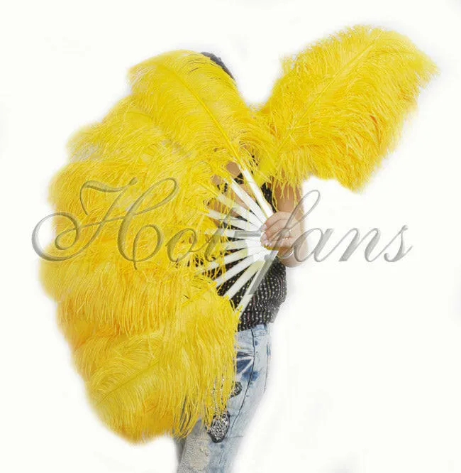 A pair Gold yellow Single layer Feather fan 24"x 41"