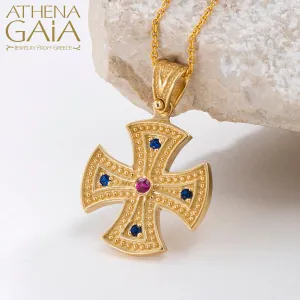 Al'Oro Beaded 5 Stone Maltese Cross