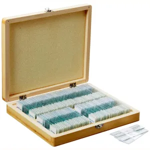 AmScope 100pc Prepared Glass Microscope Slides in Wood Case with Insect, Mammal and Human Cell & Tissue Specimens - SET B