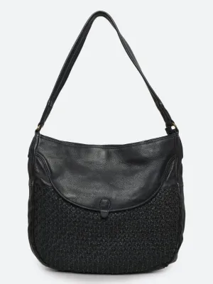 Avea: Navy Leather Weaved Hobo Bag