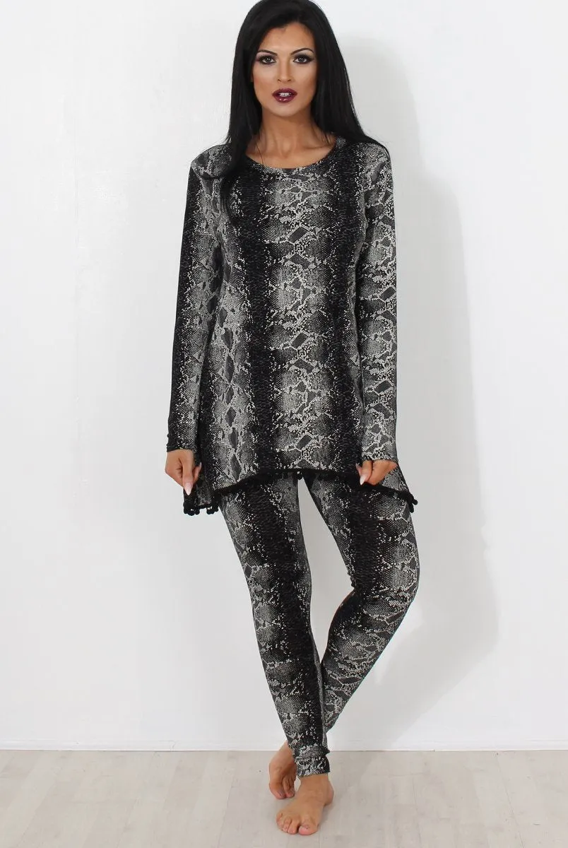 Black Snakeskin Loungewear Set-Claudia