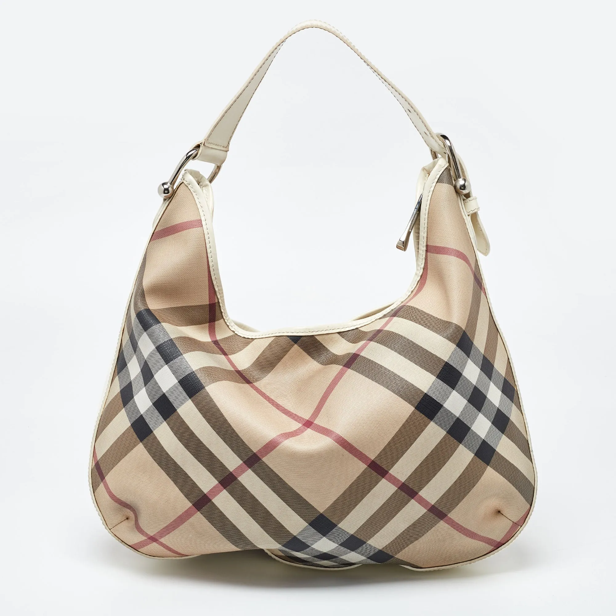 BURBERRY Beige/Off White Nova Check PVC and Patent Leather Hobo