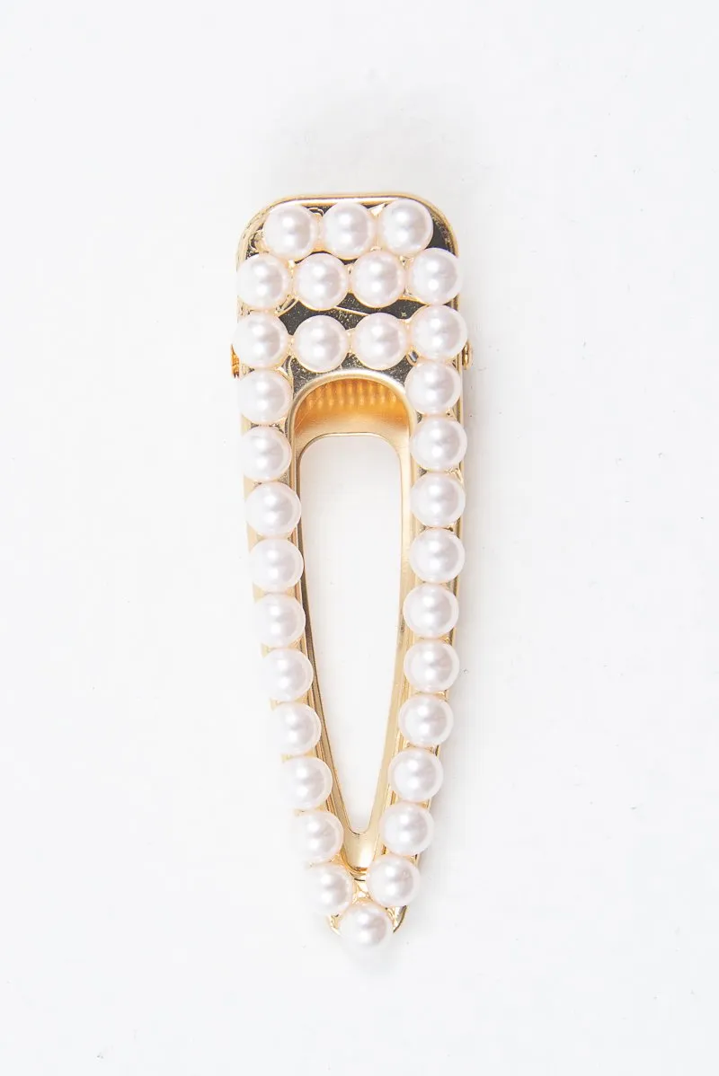 Gold Large Pearl Detail Crocodile Clip - Yvette