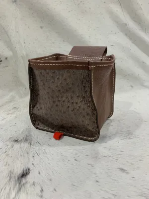 Handmade Brown Ostrich Shotgun Shell Bag with Belt Loop