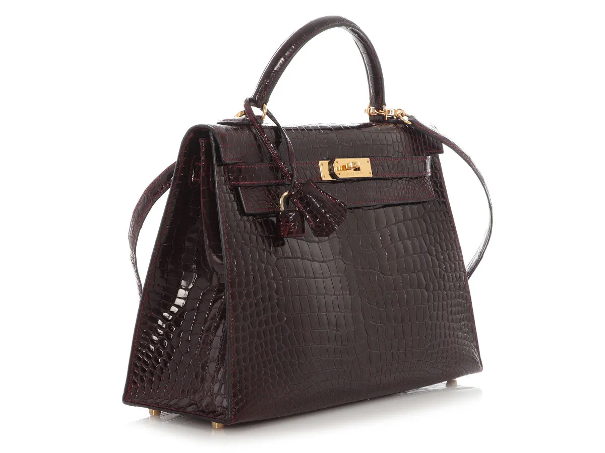 Hermès Bordeaux Shiny Porosus Crocodile Kelly 32