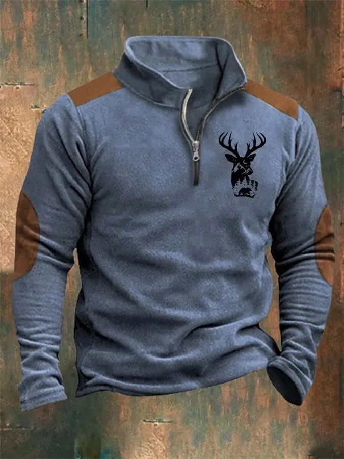 MEN'S HALF ZIPPER STAND UP COLLAR LONG SLEEVE HOODED POLO SHIRT