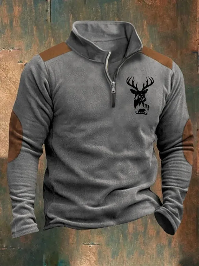 MEN'S HALF ZIPPER STAND UP COLLAR LONG SLEEVE HOODED POLO SHIRT