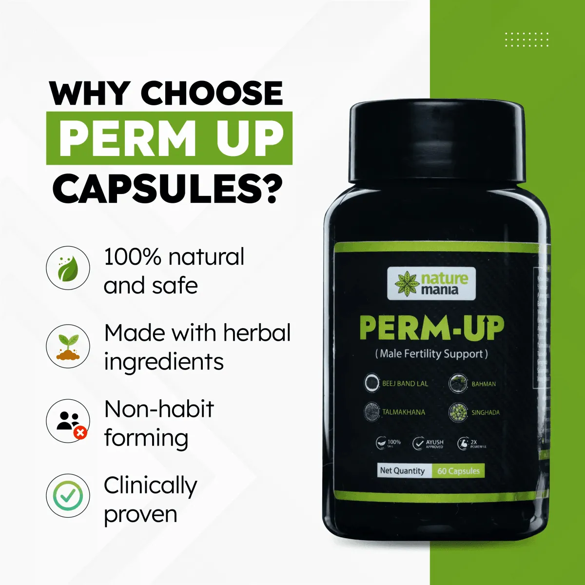 Nature Mania Perm-up Capsule (Male Sperm Count Booster) 60 Capsules Pack