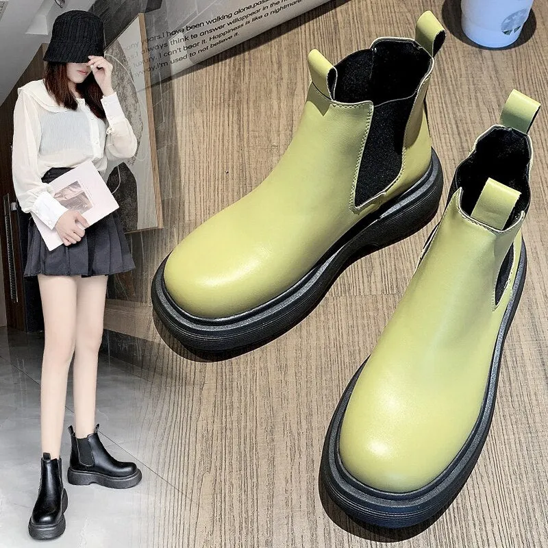 New Luxury Chelsea Boots Women Ankle Boots Chunky Winter Shoes Platform Ankle Boots Slip on Chunky Heel  Boot Brand Designer