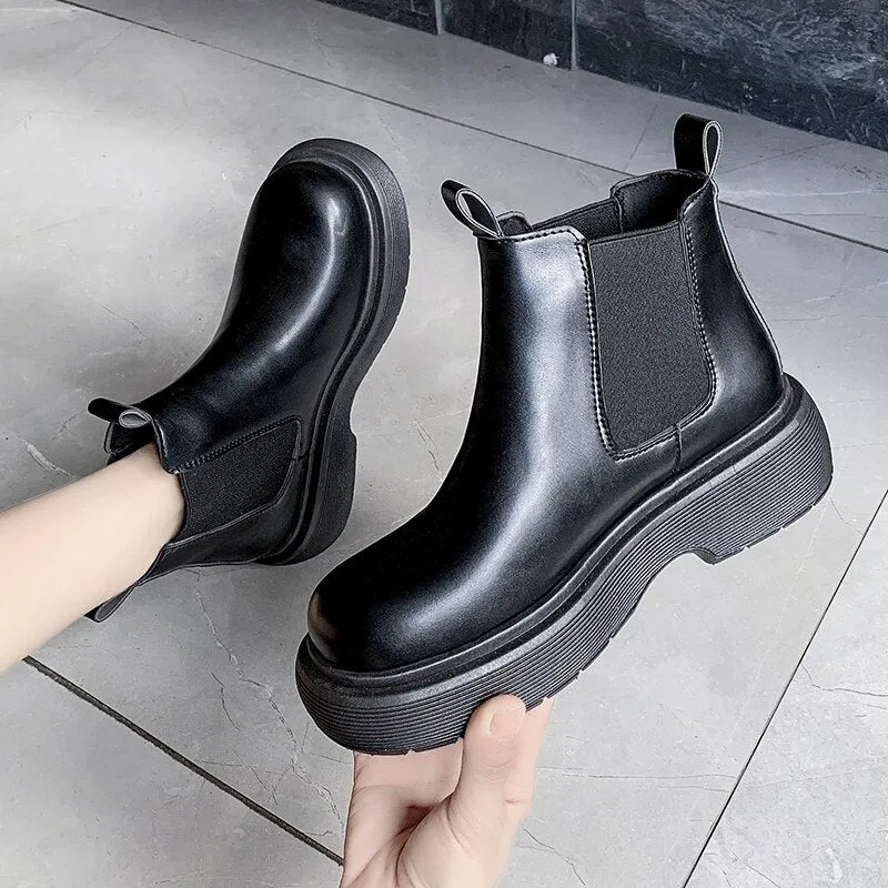 New Luxury Chelsea Boots Women Ankle Boots Chunky Winter Shoes Platform Ankle Boots Slip on Chunky Heel  Boot Brand Designer