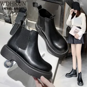 New Luxury Chelsea Boots Women Ankle Boots Chunky Winter Shoes Platform Ankle Boots Slip on Chunky Heel  Boot Brand Designer