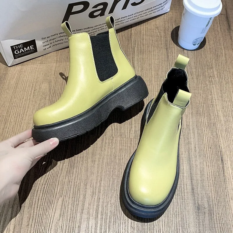 New Luxury Chelsea Boots Women Ankle Boots Chunky Winter Shoes Platform Ankle Boots Slip on Chunky Heel  Boot Brand Designer