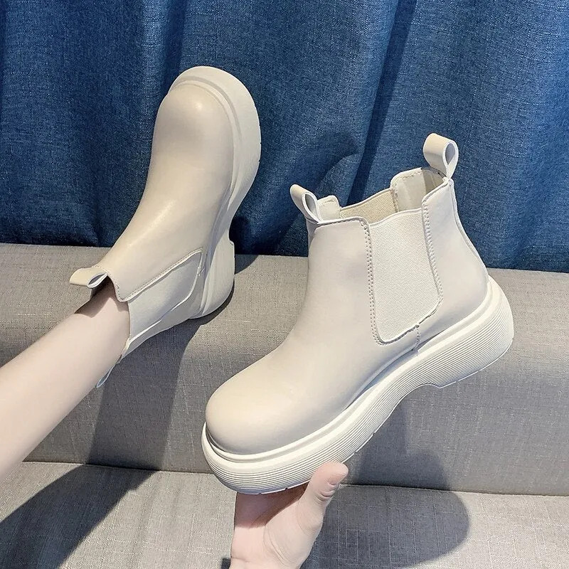 New Luxury Chelsea Boots Women Ankle Boots Chunky Winter Shoes Platform Ankle Boots Slip on Chunky Heel  Boot Brand Designer