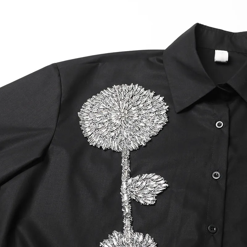 Pre Order:  Floral Rhinestones Appliqué Shirt