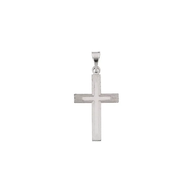 Radiant Straight Line Design Cross in Solid 14 Karat White Gold