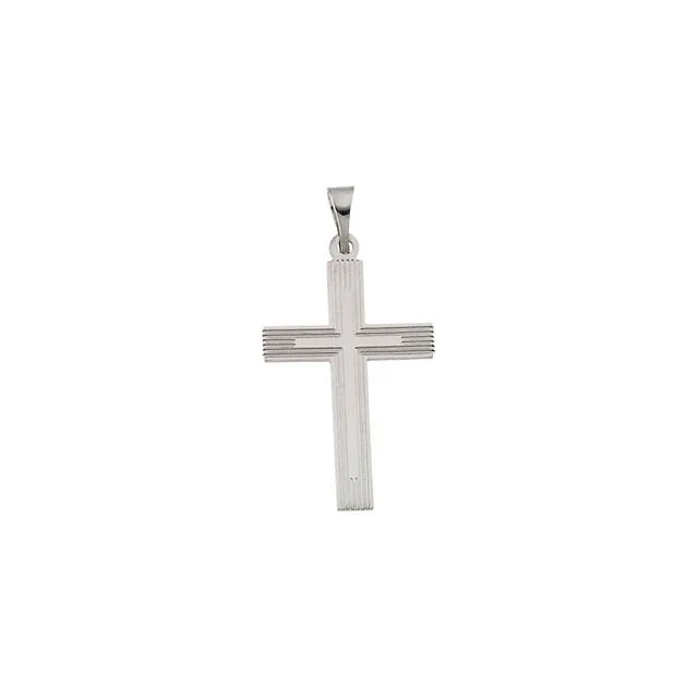 Radiant Straight Line Design Cross in Solid 14 Karat White Gold