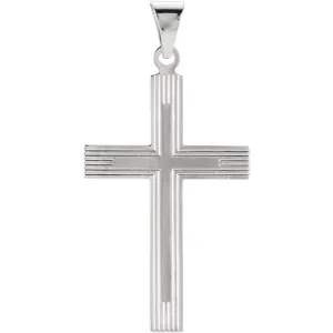 Radiant Straight Line Design Cross in Solid 14 Karat White Gold