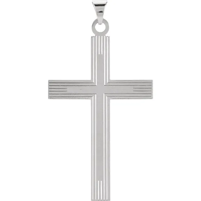 Radiant Straight Line Design Cross in Solid 14 Karat White Gold