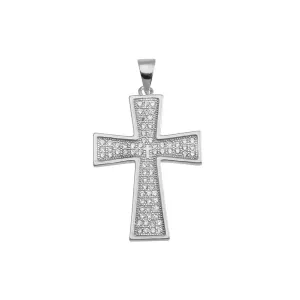 Silver 925 Rhodium Plated Cross CZ Hip Hop Pendant