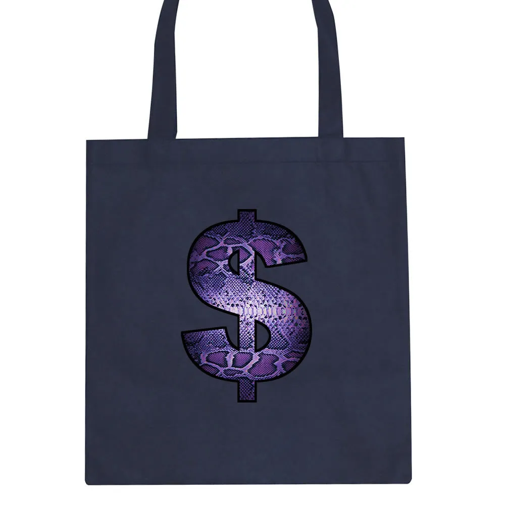 Snakeskin Money Sign Purple Animal Print Tote Bag