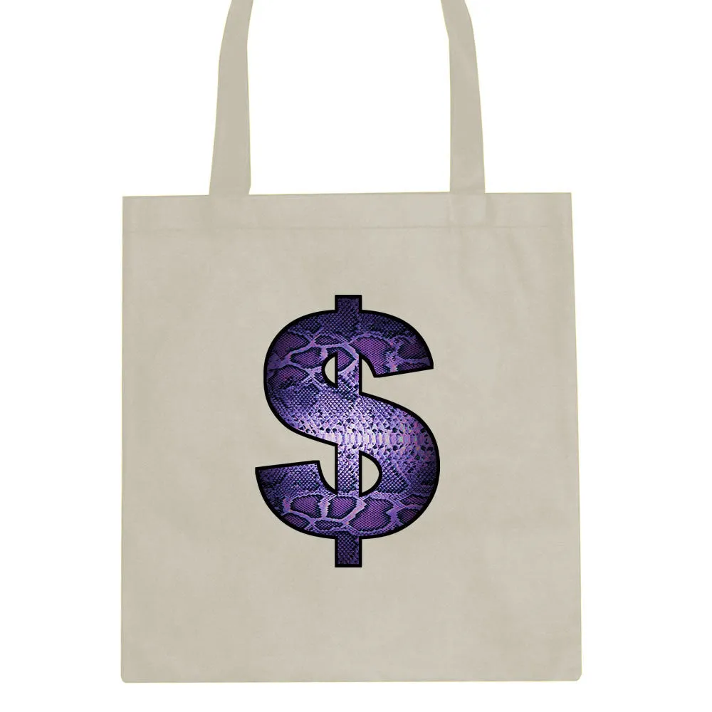 Snakeskin Money Sign Purple Animal Print Tote Bag