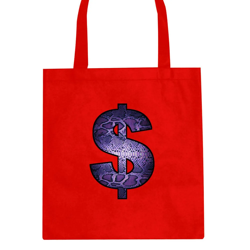 Snakeskin Money Sign Purple Animal Print Tote Bag