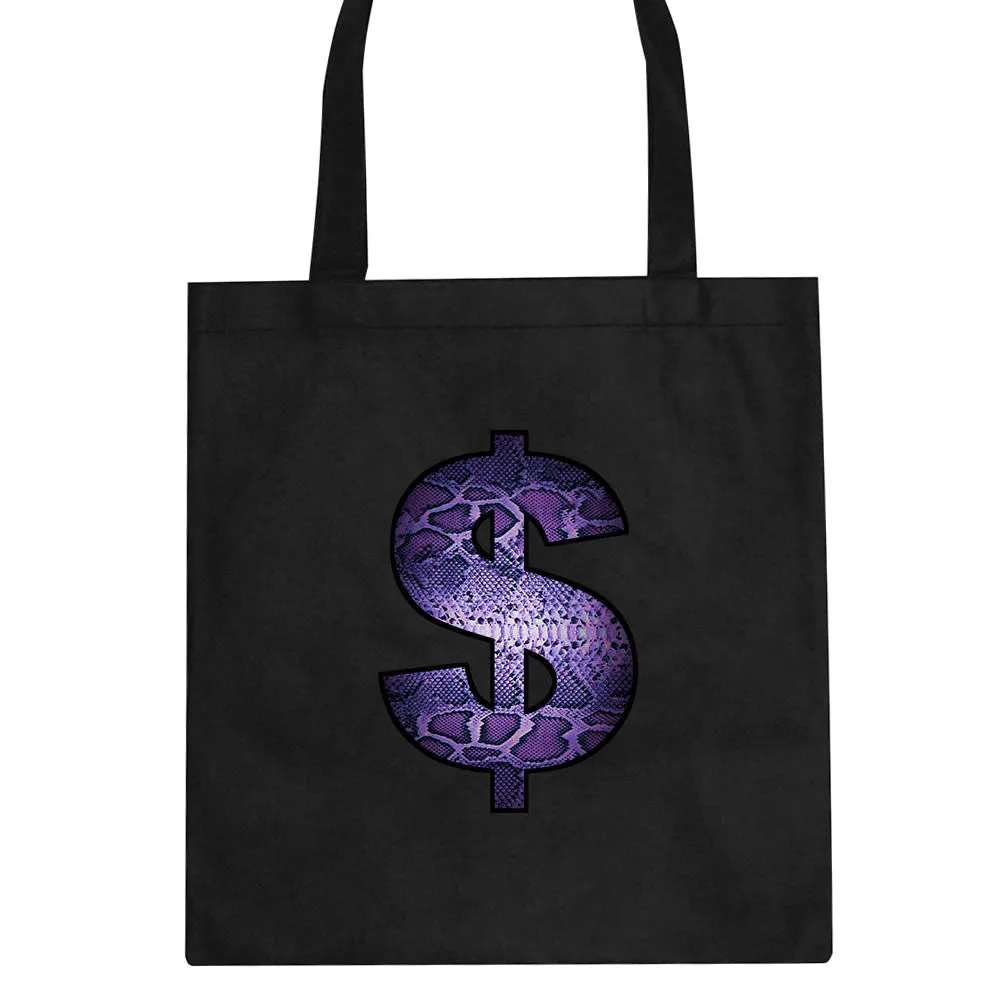 Snakeskin Money Sign Purple Animal Print Tote Bag