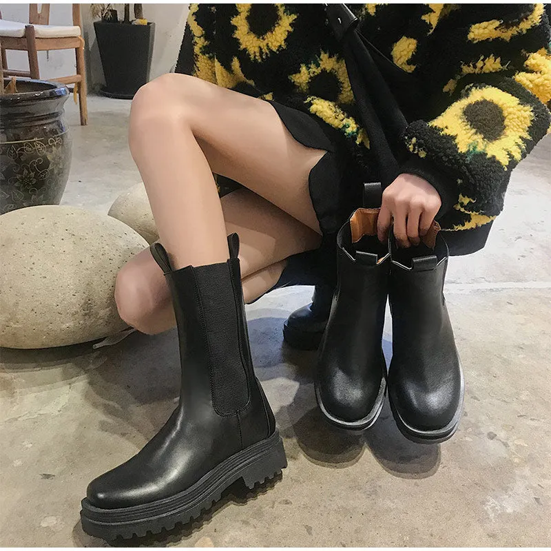 Women Ankle Boots PU Leather Woman Shoes Brand Designer Chelsea Boot Female Platform Slip On Short Boot Lady Fashion Shoe Autumn