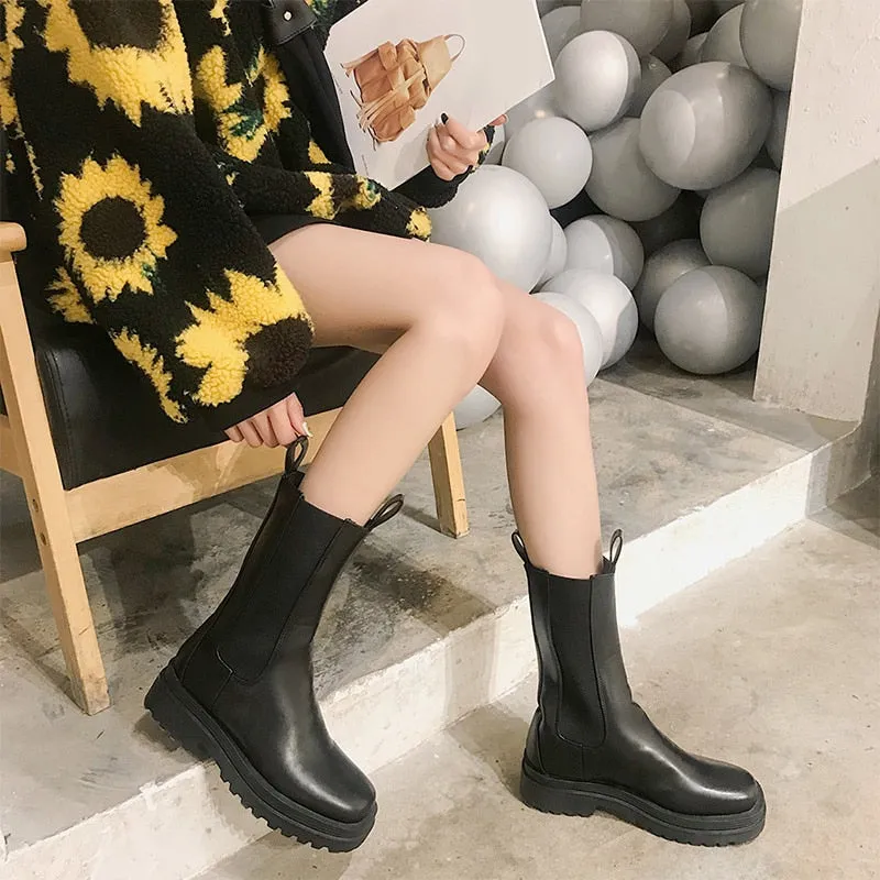 Women Ankle Boots PU Leather Woman Shoes Brand Designer Chelsea Boot Female Platform Slip On Short Boot Lady Fashion Shoe Autumn